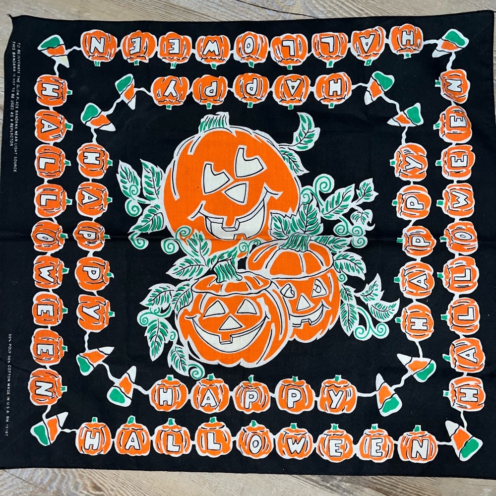 70's Vintage Glow in the dark Halloween Themed Cotton Bandana Handkerchief MCM
